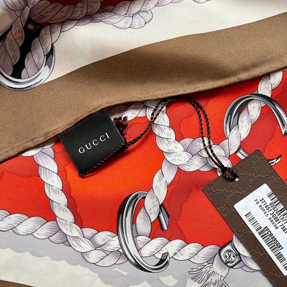 New Gucci Scarf GG Logo Ropes Print Nautical Style Silk Wrap - Picture 10 of 14